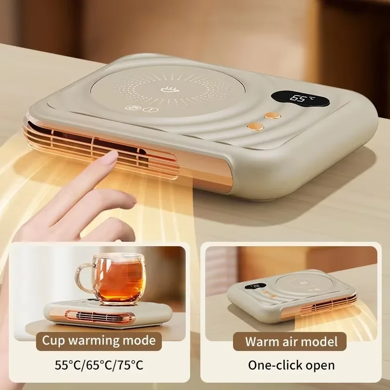 ブラック 2WAY カップヒーター クーラー パッド 2-in-1 恒温ドリンクウォーマー 冷却ファン付き デスク オフィス用 5
