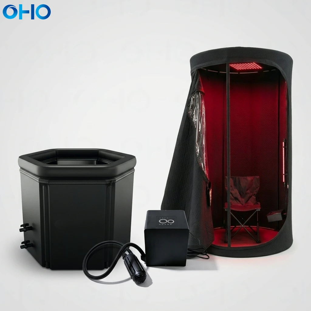 Portable 1-Person Electric Heating Sauna Tent with Modern Design Organic Cotton Sauna and Cold Plunge Combo for Therapy Recovery
