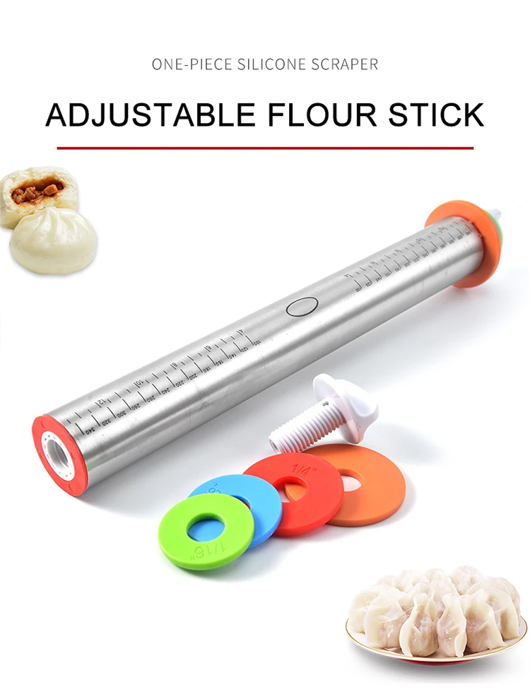 Best Selling Products 2021 in USA Amazon Kitchen Accessories Baking Equipment Adjustable Stainless Steel Rolling Pin with 4 Ring