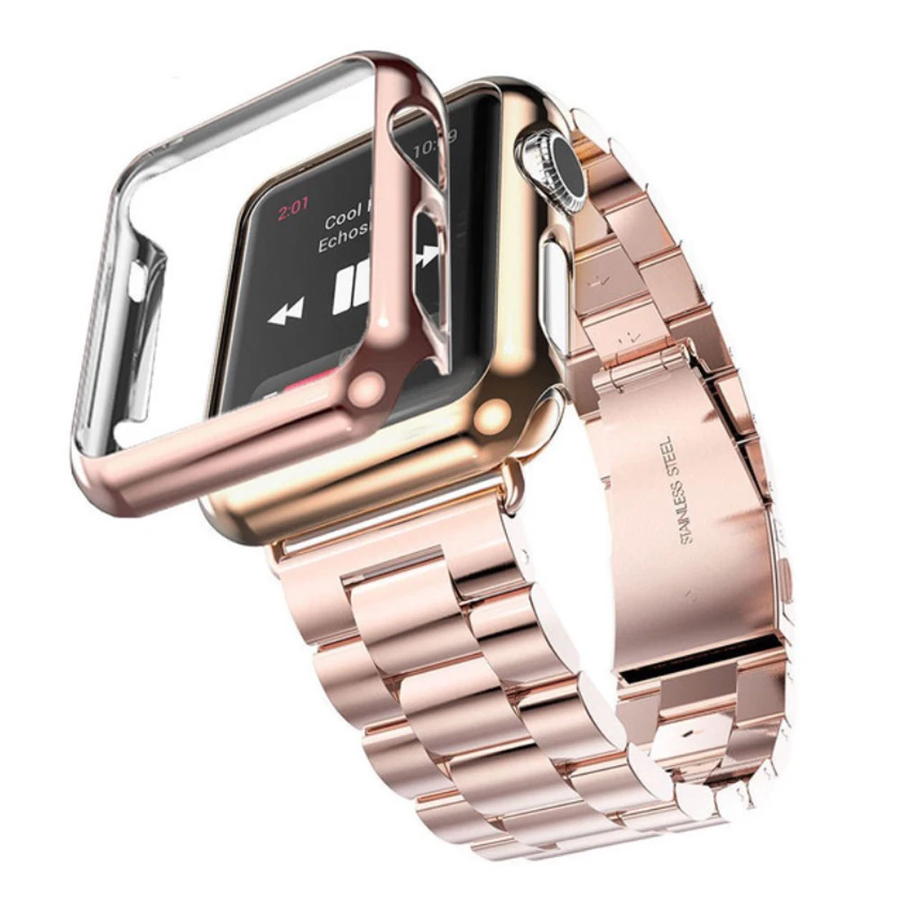 Оптовая продажа прочный ремешок из нержавеющей стали с чехлом для Apple Watch iWatch 38 42 мм
