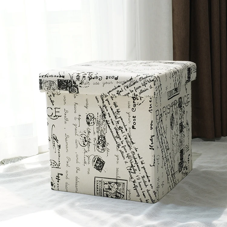 Customized Storage Folding Ottoman Box Linen Folding Sitting Living Room Storage Stool Ottoman