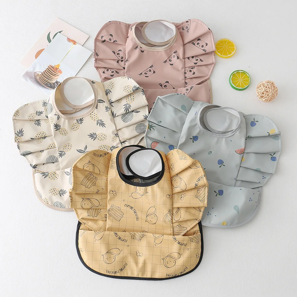 Waterproof detachable Baby Bibs Infant Toddler  Feeding Bib With Food Catcher Easy Clean & Washable Baby Art smock details