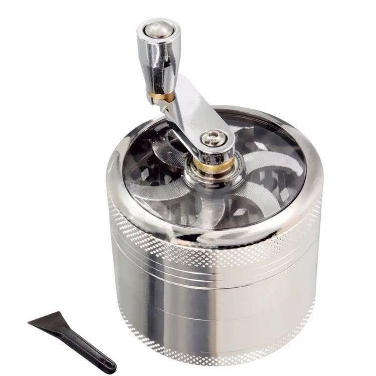 Custom Hand Crank Herb Grinder 55mm 63mm Smoking Accessories Zinc Alloy 4  Layers Tobacco Grinder