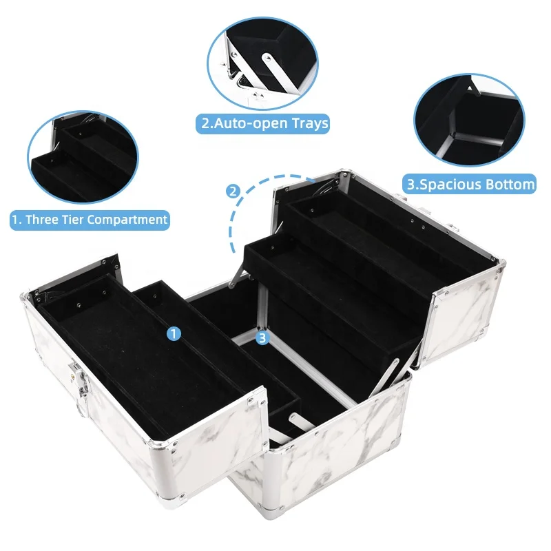 Customized Vintage Style Makeup Kits Professional Aluminum Metal Vanity Nail Trolley Case with Cosmetic Bags & Cases
