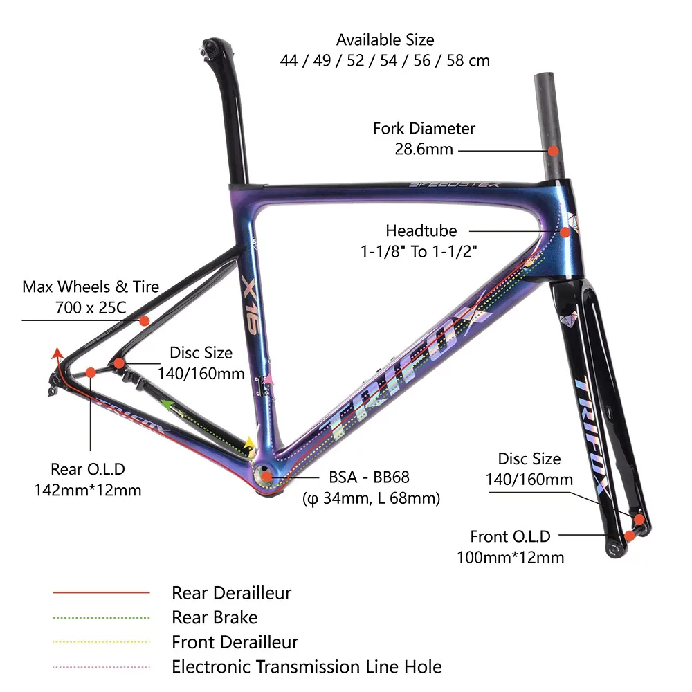TRIFOX Carbon Road Bike Frame - Chameleon Blue Disc Brake