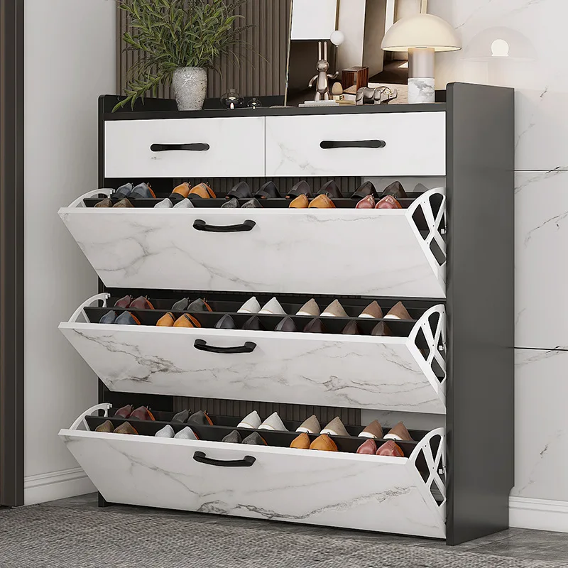 Luxury Drawer Open Doors Wooden Shoe Rack Wooden Storage Living