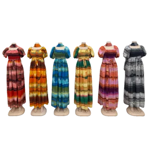 Wholesale New Fashion High Waist Lace Casual Breathable square Collar Short Sleeve Dress