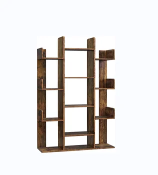 Bookcase, tree-shaped bookcase, with 13 shelves, rounded corners,9.8 "deep x 33.9" wide x 55.1 "high, country brown