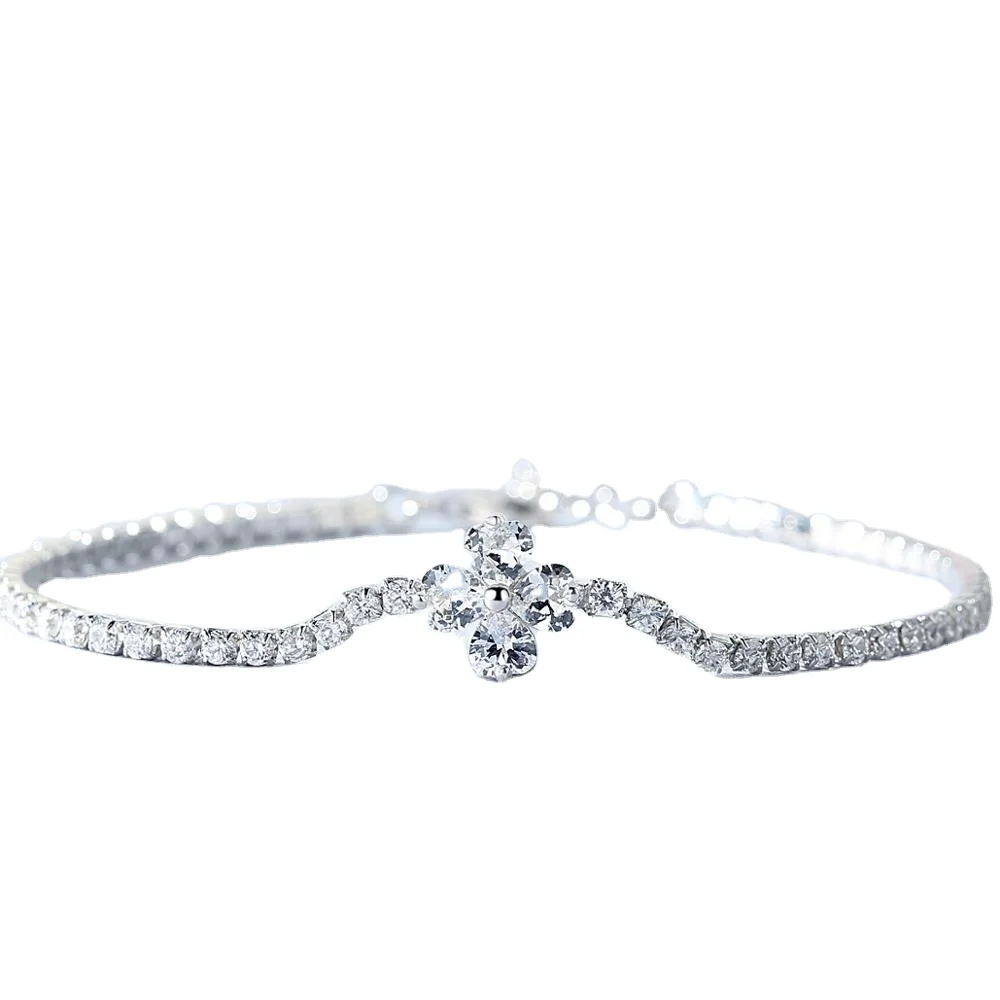 High quality 925 sterling Silver fashion custom zircon jewelry Ladies flower tennis bracelet(图5)