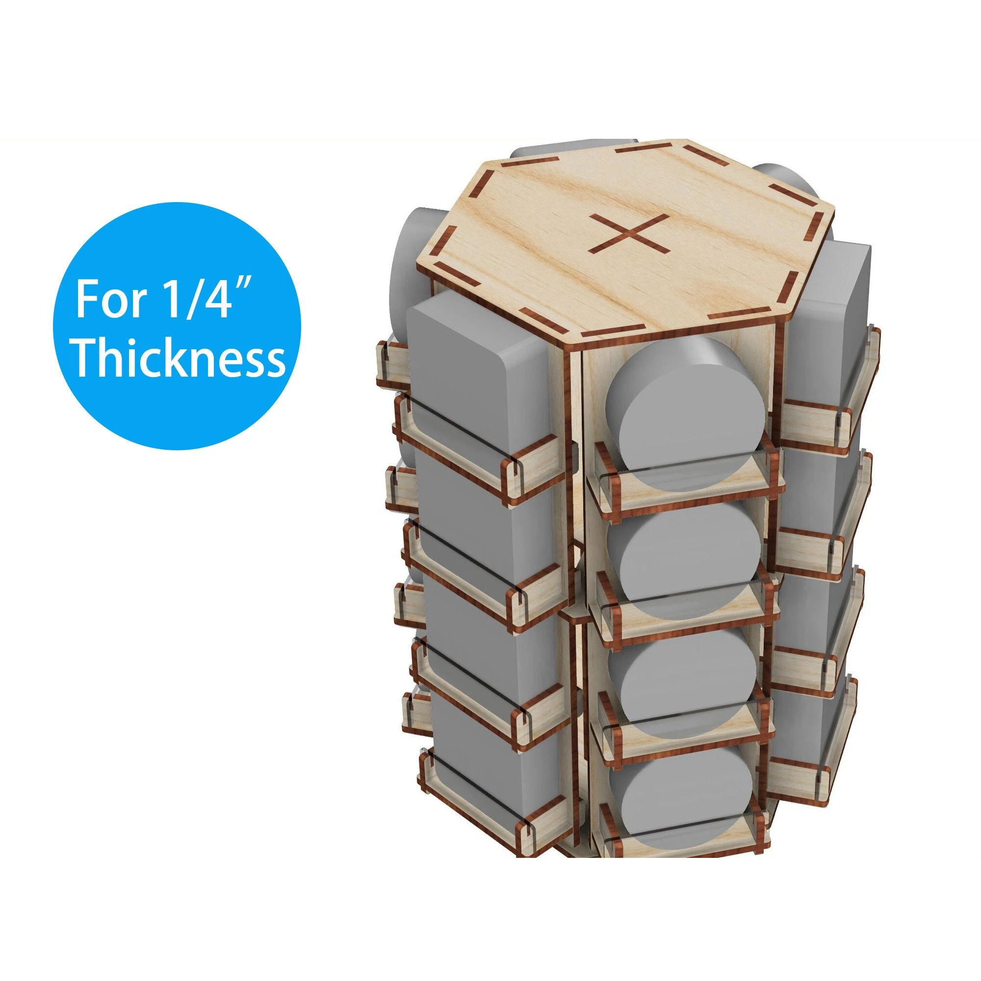 Laser Cut Files for 4 Coaster or Sticker Rotatable Display Stand 6 Sided 24 Pockets Rotating Retail Display Rack