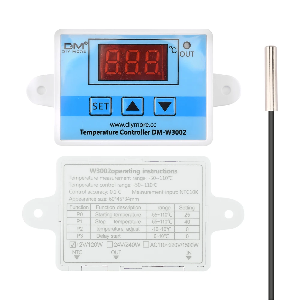 Digital AC 110-220V LED Temperature Controller Thermostat NTC10K Sensor W3002 