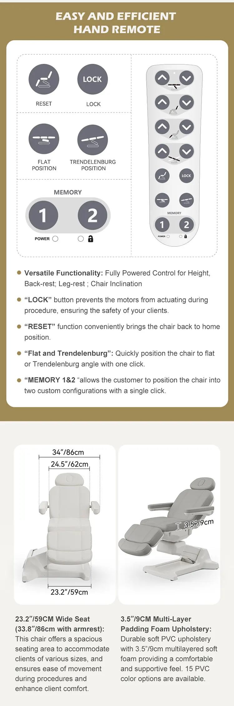 High Quality Height Adjustable Treatment Chair Electric Comfort Advanced Medical SPA Exam Chair for Healthcare Professionals