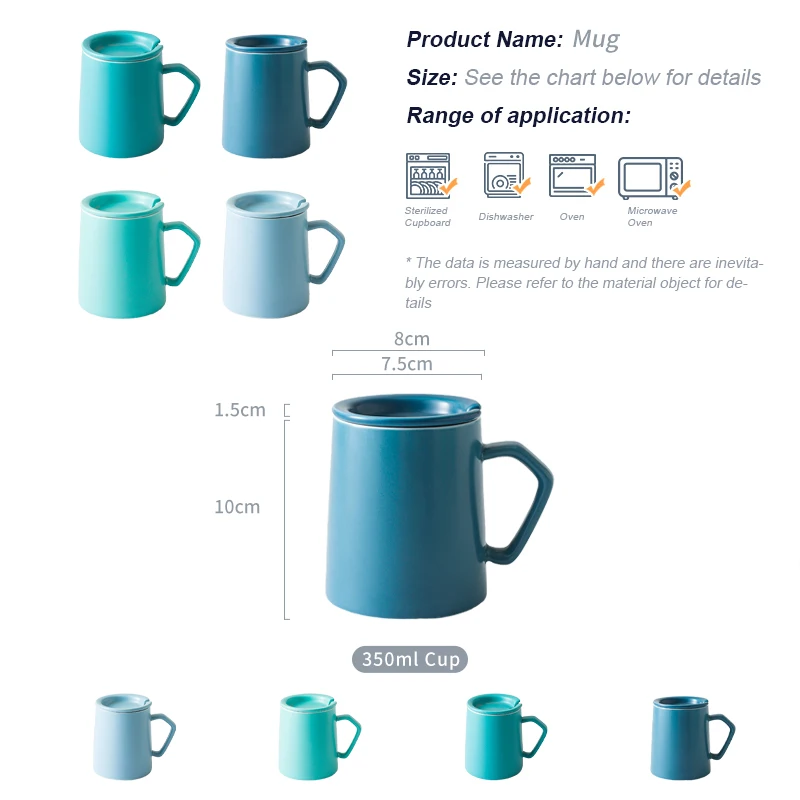 product fenn home office used blue color unique handle porcelain mug 350ml matte glaze ceramic coffee water mugs cups with lid-56