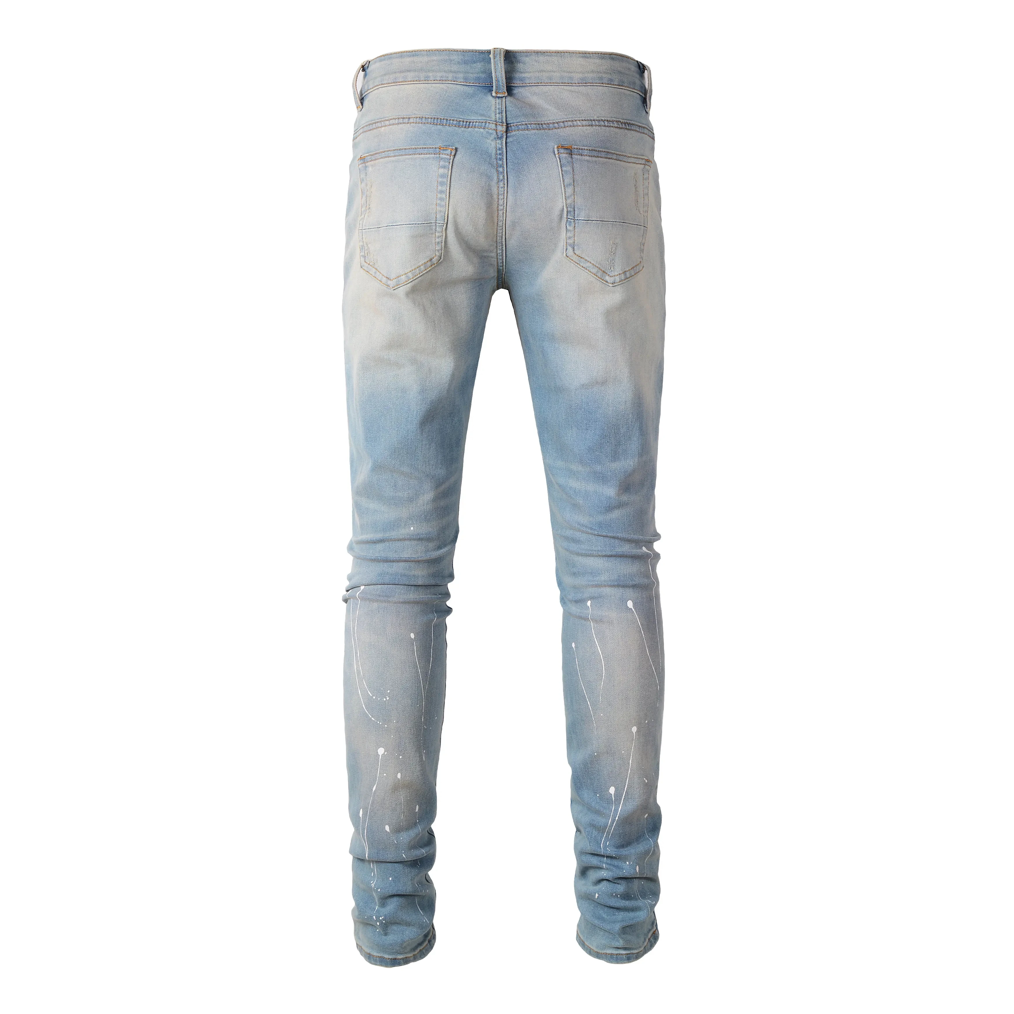 Damaged Paint Skinny Jeans Patch Jeans for Men Streetwear 