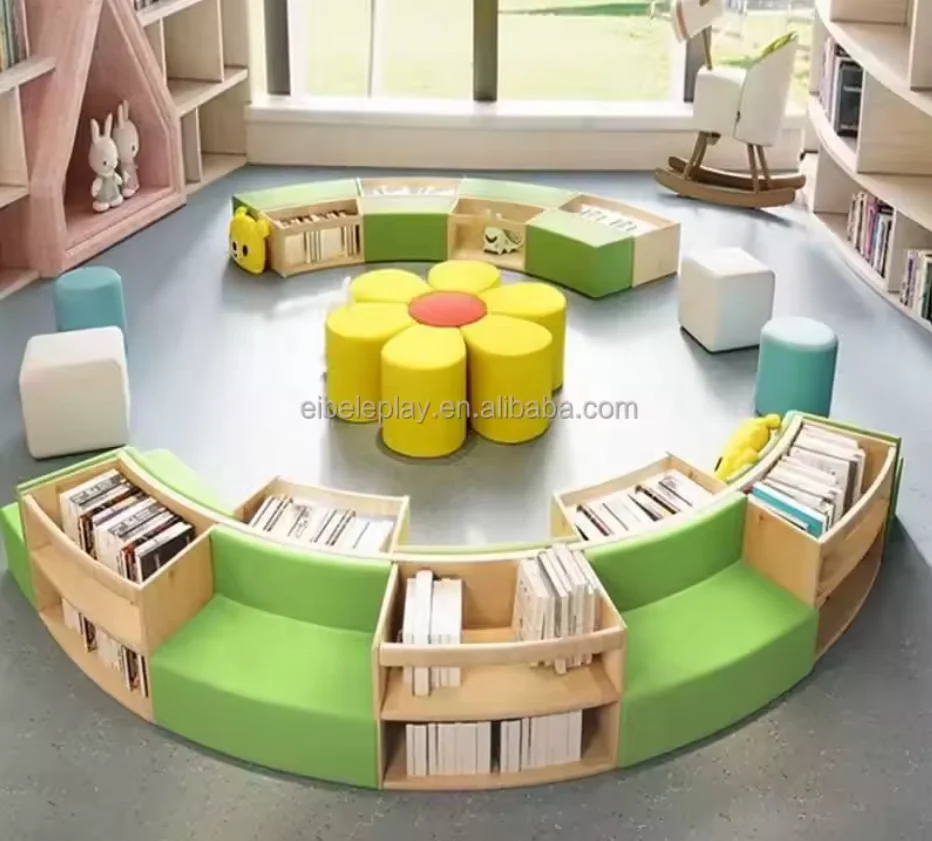 Eibele Kindertagessttte Geschwungenes Sofa-Sitzregal Kreatives  Holz-Bcherregal fr Kinderbibliothek und Leseraum