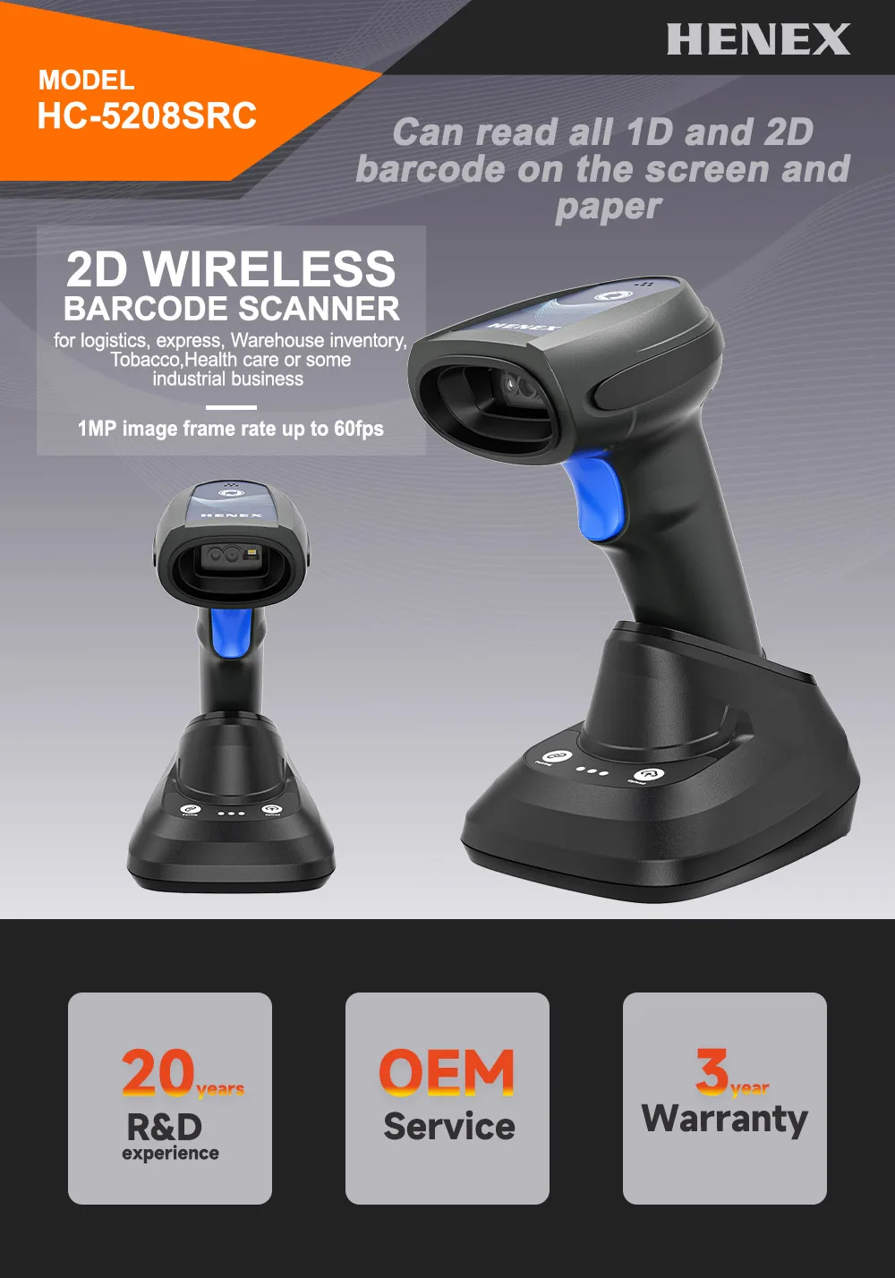 High Quality 2D Wireless for Bluetooth Barcode Scanner Charging Base  Handheld Mobile QR Code Document Scanner High-quality