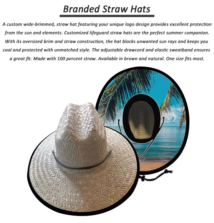 Lifeguard Beach Straw Hat For Surfing Customized Summer Straw Beach Hat Lifeguard Straw Hat