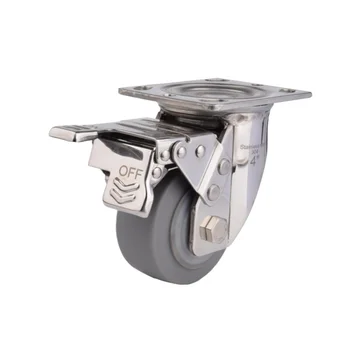 Factory Sale Stainless Steel 300Kg 4 Inch High Duty rubber  HS Caster Wheel With Brake Swivel