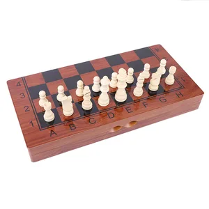 3 in 1 Wooden Chess Checkers Backgammon Games Set Folding Board with Chess Pieces Storage Slots for Beginners Kids Adults