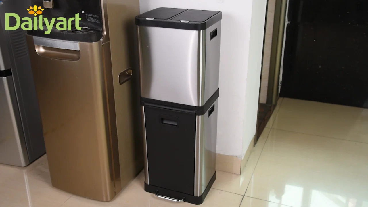 36l Vertical Double Recycle Compartment Dust Bin Robust Metal Body