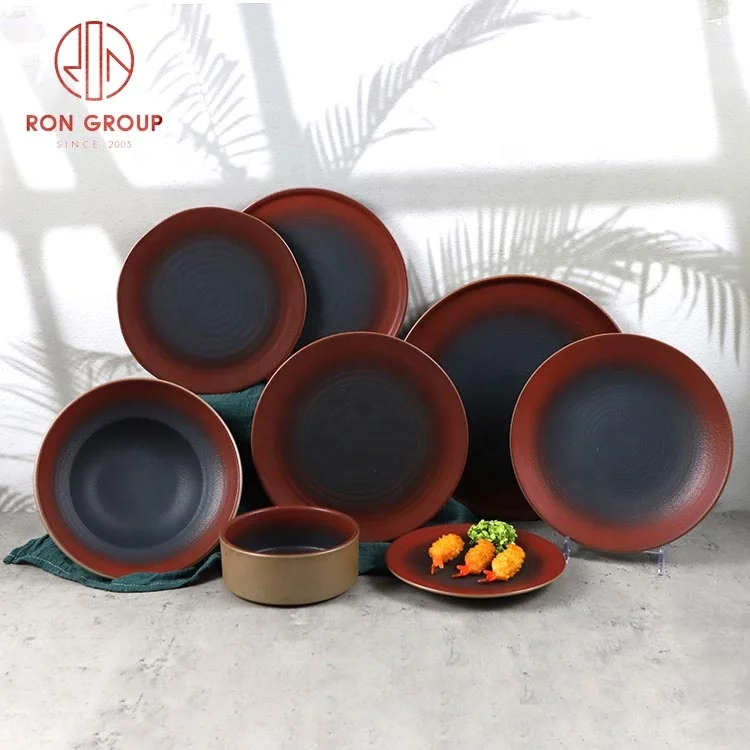 Matte Black Red Screw Thread Terracotta Clay Soup Dish Bowls Hat Shape  Plates for Restaurant Kitchen 20pcs Pasta Dinner Bowls