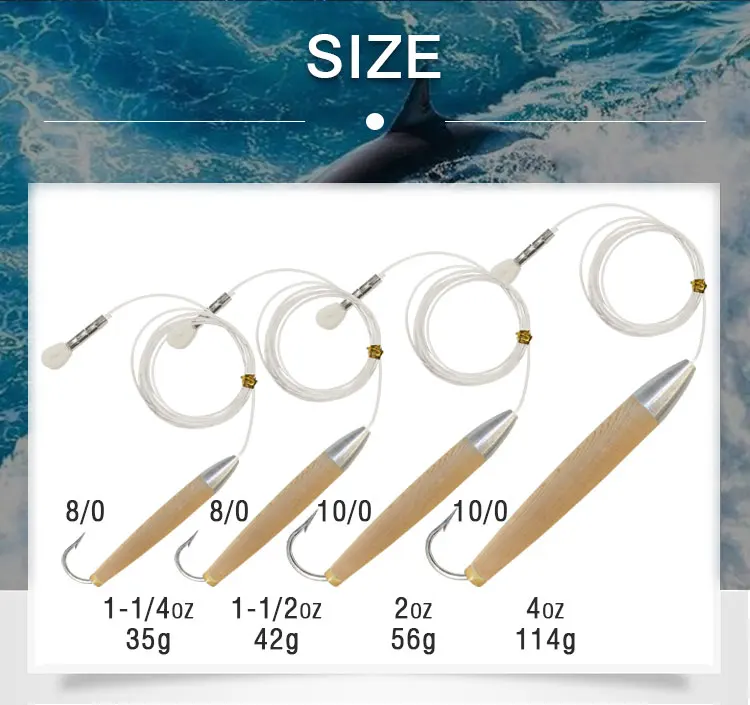 Lead Head Wooden Wahoo Tuna Mahi Cedar Plug Rigged Boat Fishing