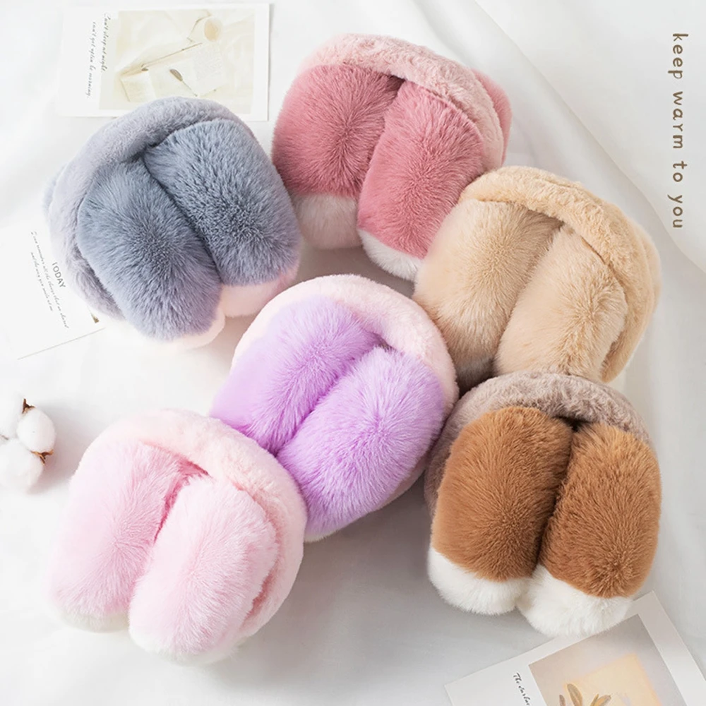 FF3246 Color Matching Windproof Warm Faux Fur Ear Muffs Festivals Gift Foldable Girls Boys Fuzzy Fluffy Plush Winter Earmuffs