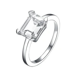 Keiyue 925 Sterling Silver Ring Square Platinum Finish Shiny White ZIRCON Fashion Jewelry for Weddings Parties Anniversaries