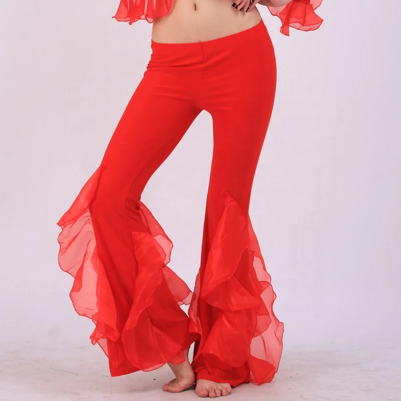 Hot sale Dance yoga practice performance trumpet shaped glass yarn trousers
