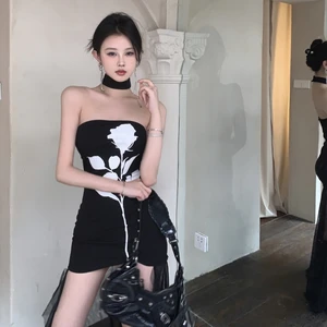 Party Dance Dresses Come in Black and White with Strapless Designs and Floral Prints Creating Elegant and Stylish Looks Perfect