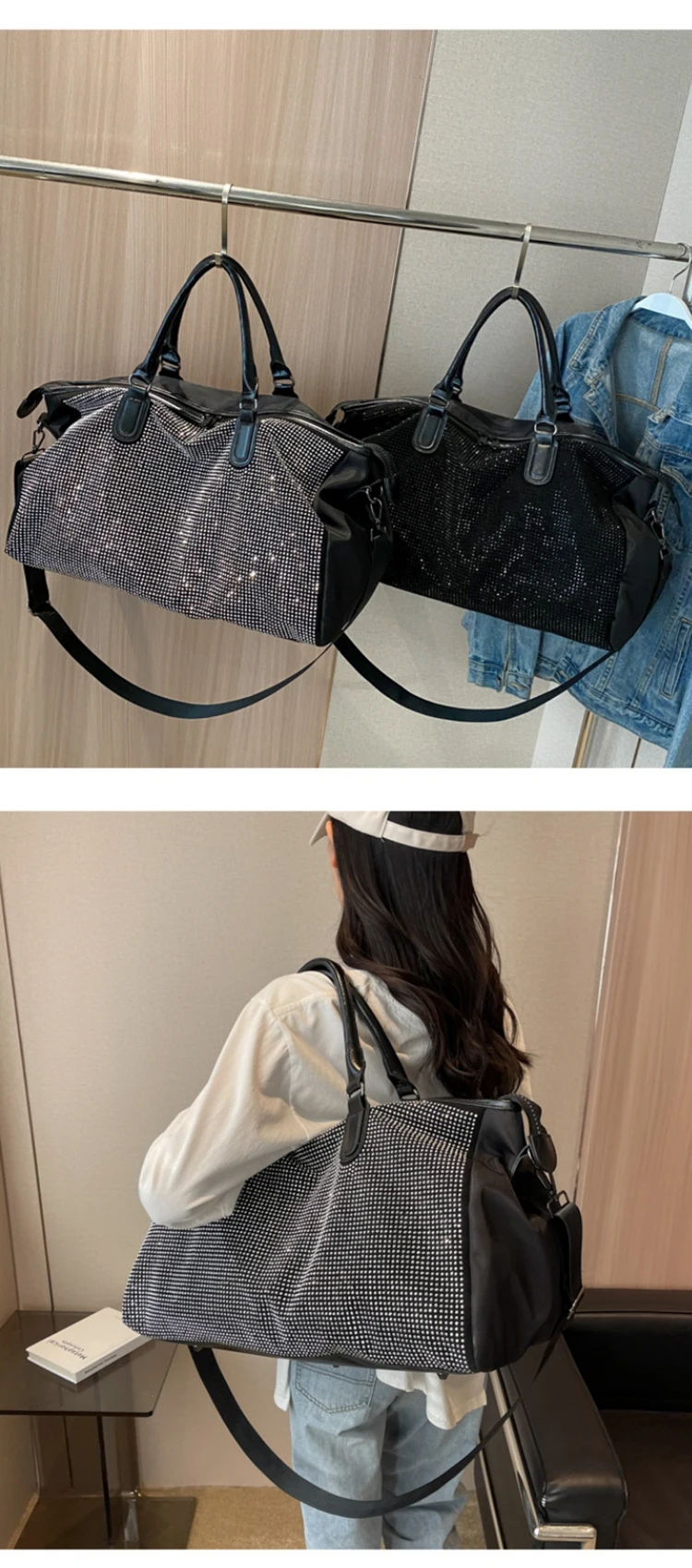 Custom Luxury Designer Bling Rhinestone Diamonds Gym Weekender Over Night Duffel Bag Highend