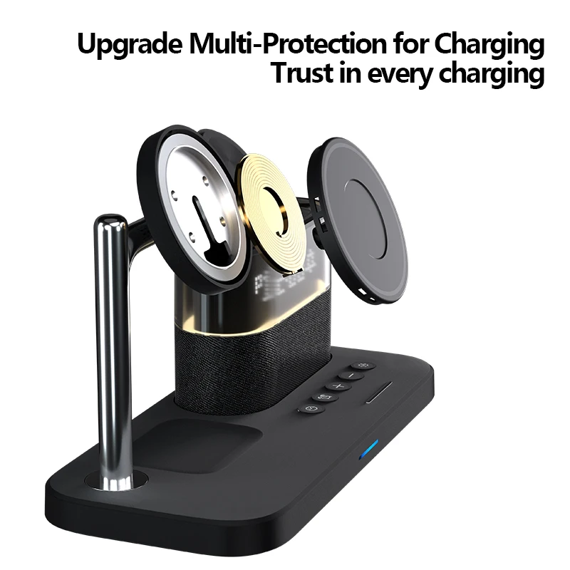 Touch Colorful RGB Light Multifunctional Wireless Charger 4 in 1 With Alarm Clock Charging Station for iphone