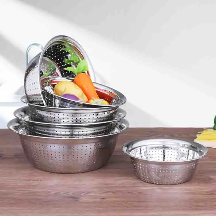 High Quality Stainless Steel Colander Kitchenware Washing Sieve Colander Vegetable Fruit Rice Washing Bowl_8
