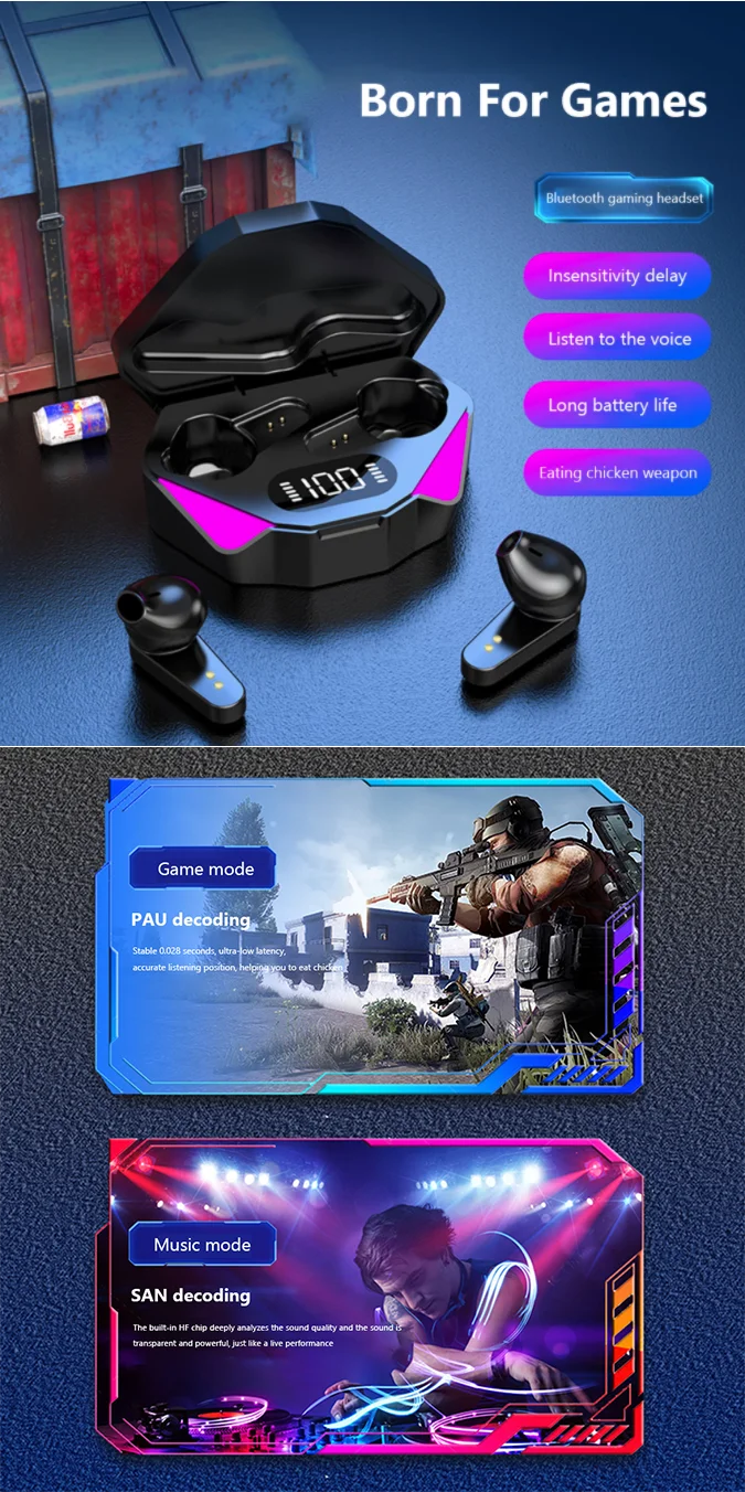 X15 TWS Gaming Earphones Wireless Low-latency noise-cancelling headphones With LED display For phone - ANKUX.COM