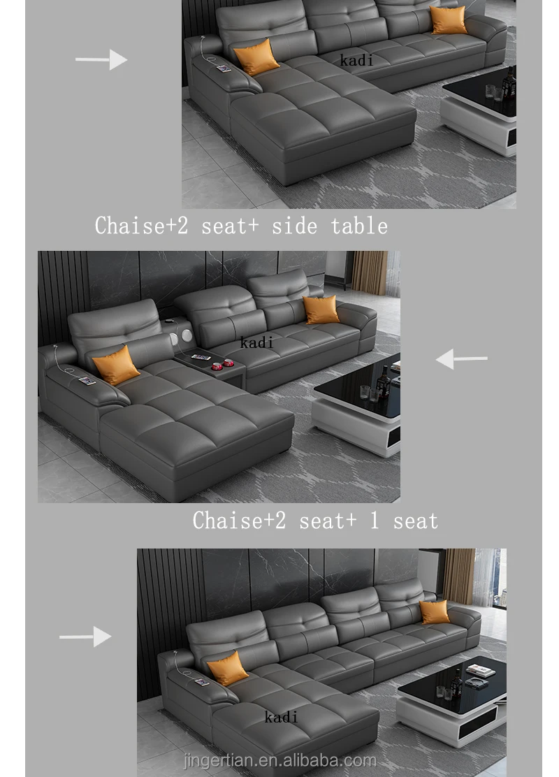 Modern L Shape Leather Sofa With Usb Sectional Corner Sofa Set 7 Seater