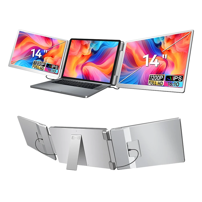 2025 Factory Direct 14 Inch Portable IPS Panel LED Backlit Monitor Triple Screen Laptop Extender 25ms Response Time Mini Monitor