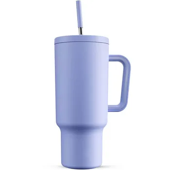 Vacuum stainless steel insulated cold cup with metal straw leak-proof large capacity 40OZ travel kettle car thermos bottle