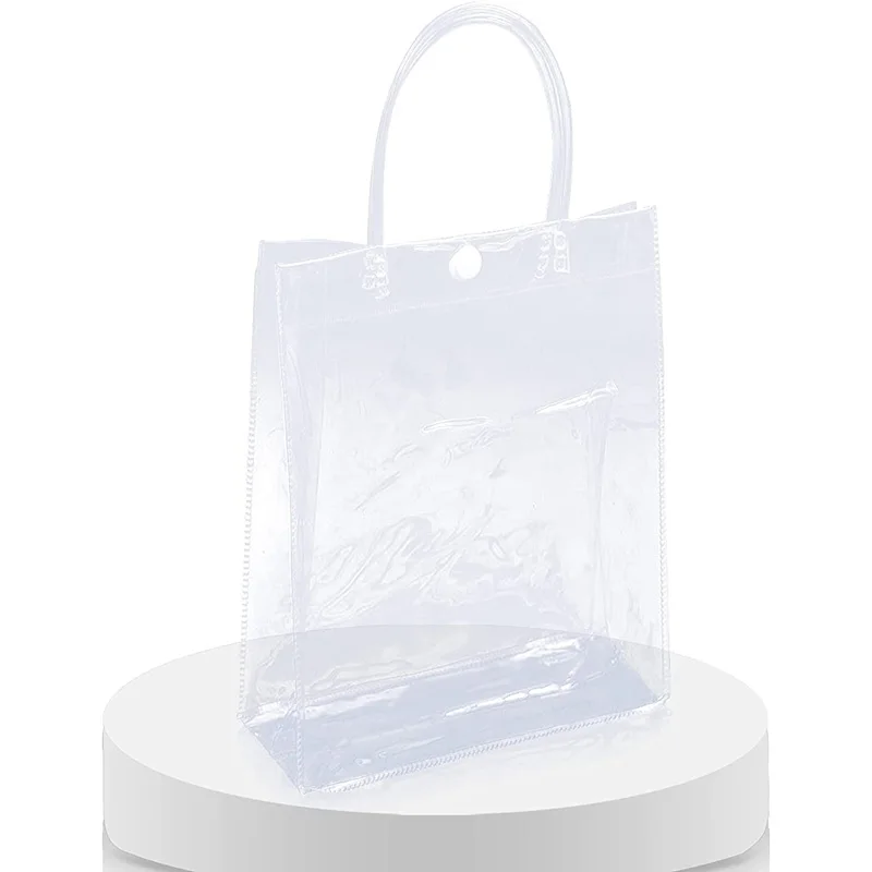 YAIKOAI 3 Pieces Transparent PVC Gift Wrap with Handles Bag Clear Tote Bags  Handbag Reusable Retail Shopping Bags, S+M+L