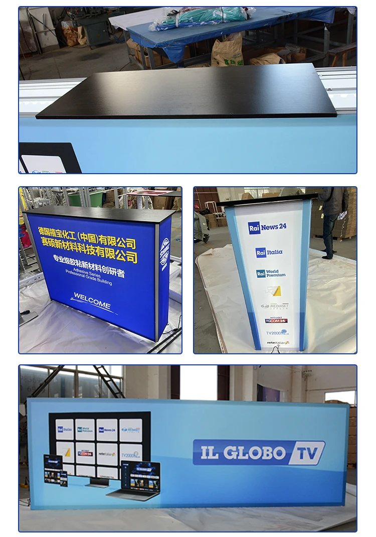 Customized Hot Sale Portable Advertising Counter Promotion Pop Up Table Stand For Trad Show LED Reception Desk