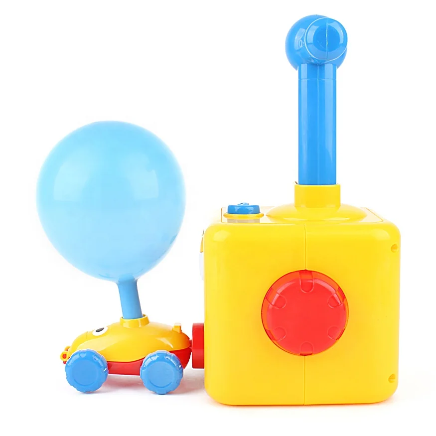 Science Experiment Vehicle Inflatable Pump Hand Push Mini Plastic air Powered Balloon Car Toy for Kids
