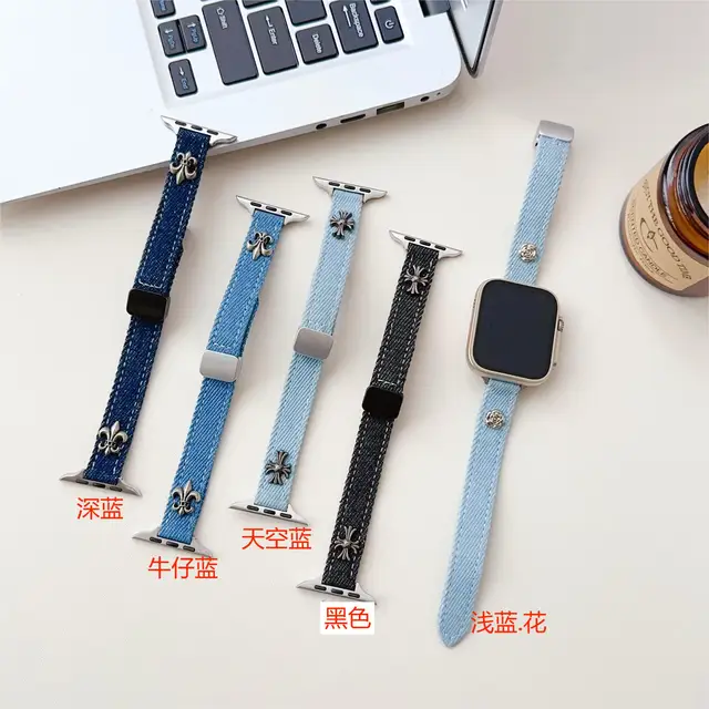 2024 new arrival slim denim watch band with magnetic folding clasp denim strap for apple watch