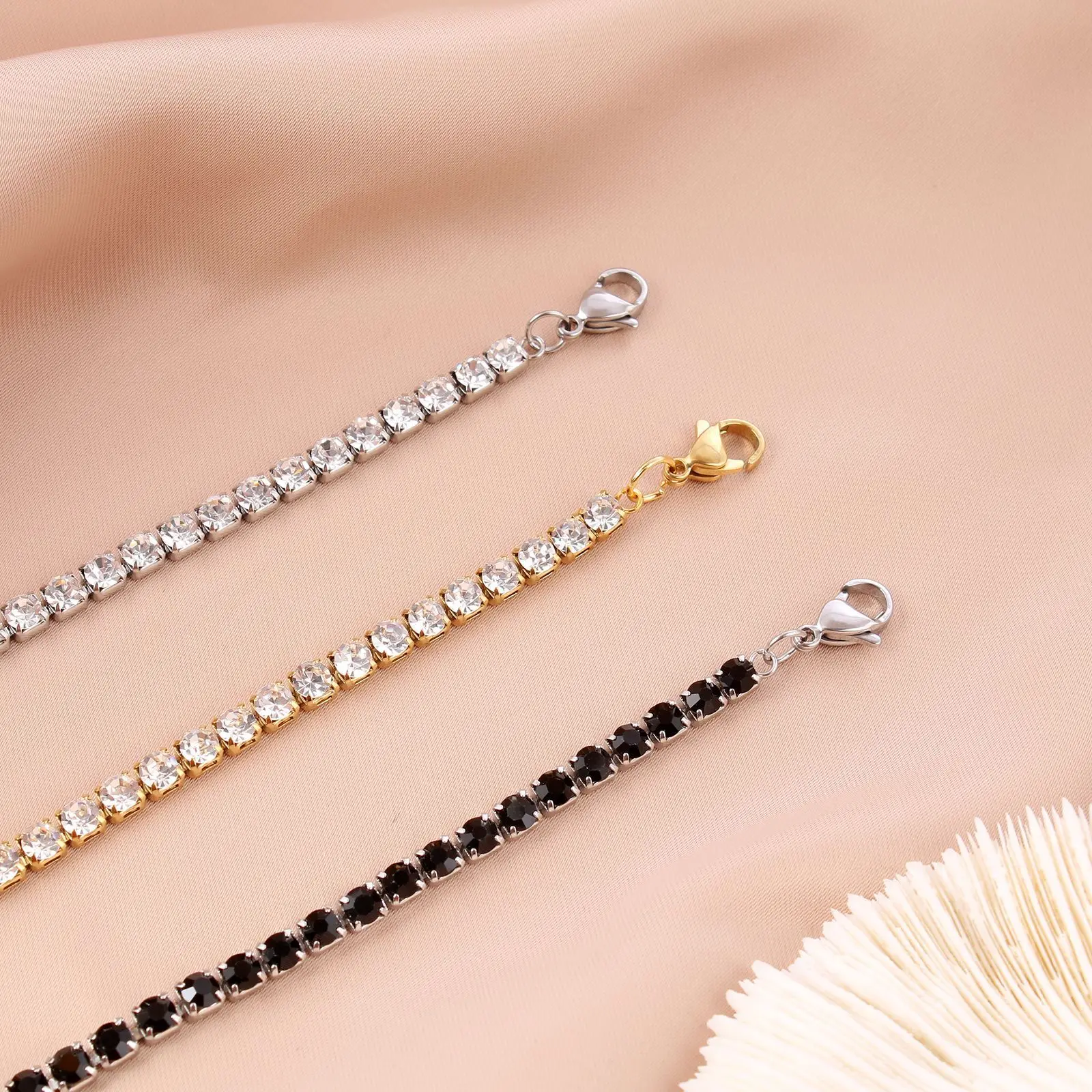 3mm 4mm フェイクダイヤモンドテニスブレスレット 18Kゴールドプレート 