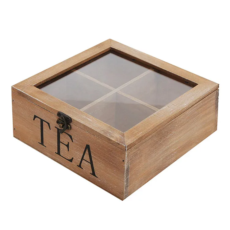 multipurpose rustic brown tea bag storage chest square wooden