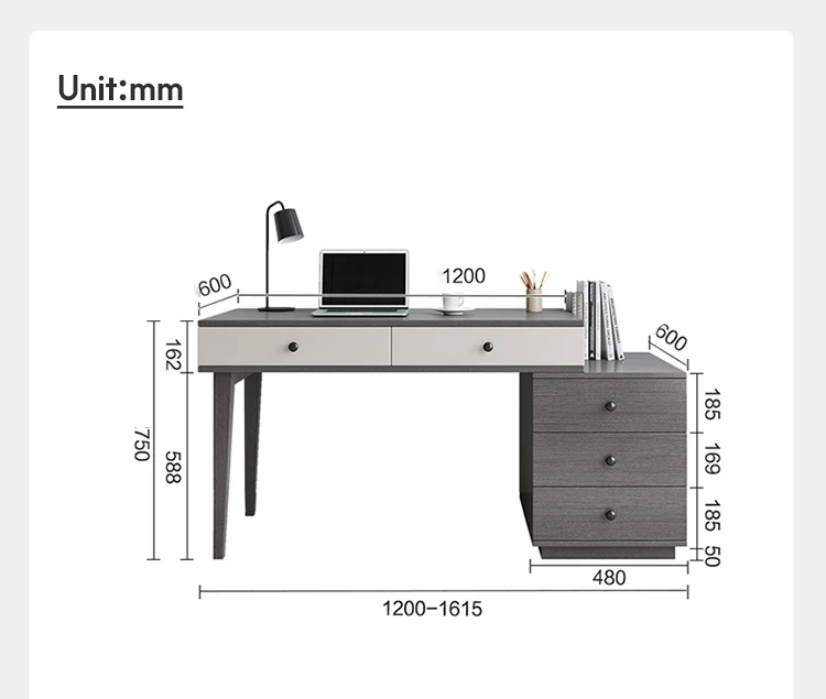 Office Study Computer Table Free Retractable Desk With Bookcase Book