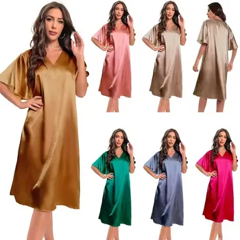 Luxury Wholesale long sleeve silk nightwear night gown sexy women 100% Satin silk Robe set in bulk