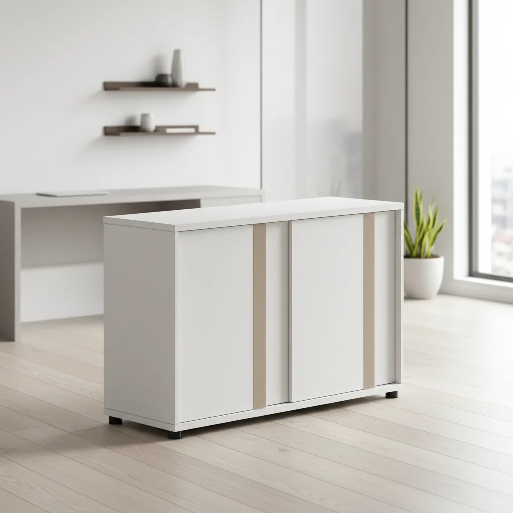 Low Profile Solid Wood Filing Cabinet Dual Doors Slide System Modular Eco-Friendly Storage Solutions Laminate Finish Files 4