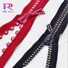High Quality Decorative Rhinestone Zipper Open-End DIY Clothes Sewing Accessories Shiny Resin Diamond Zippers