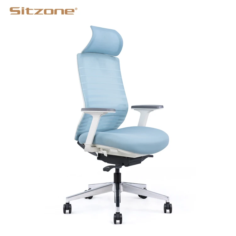 Free Sample High Back Blue Mesh Office Ergonomic Chair boss Office Computer Swivel Chair with Headrest