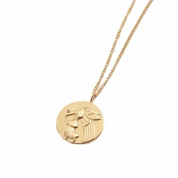 Personalized Greek Legend Mystery God Necklace 18K Gold Medallion Women Necklace Stainless Steel Coin Guardian Angel Necklace