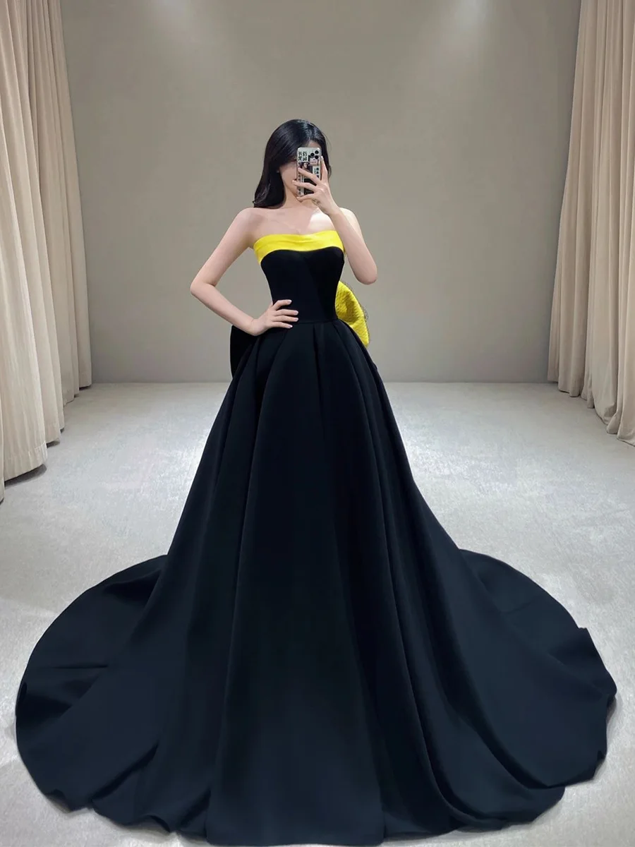 yellow and black wedding dress Elegant Black and Yellow Temperament Evening Dress